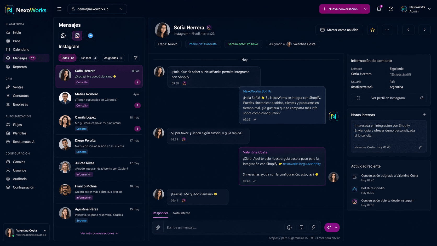 Chatbot IA de NexoWorks para WhatsApp e Instagram