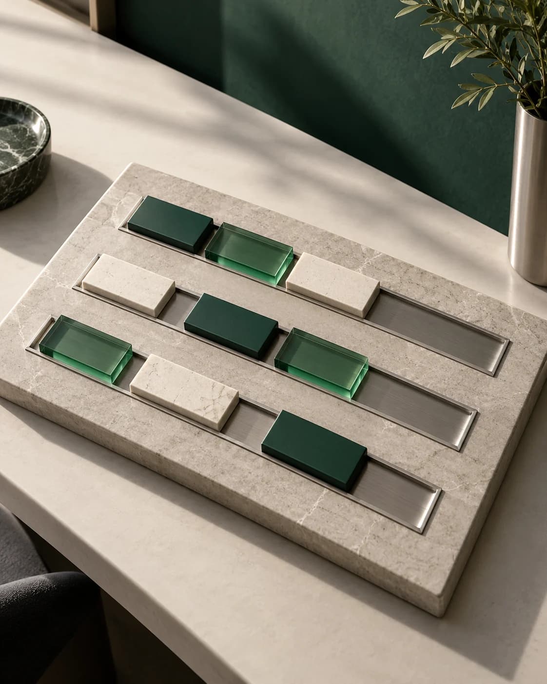Composición conceptual de un tablero de gestión con fichas ordenadas en tres canales.